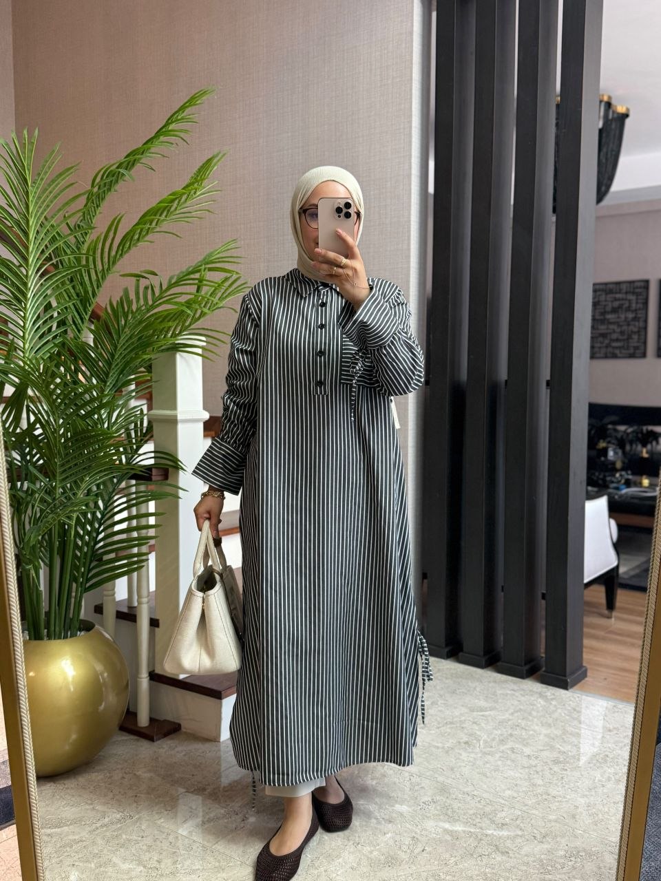 قميص مقلم طويل ومريح T-7064