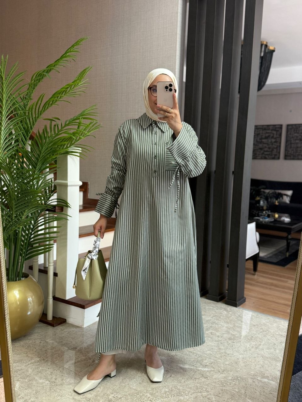 قميص مقلم طويل ومريح T-7064