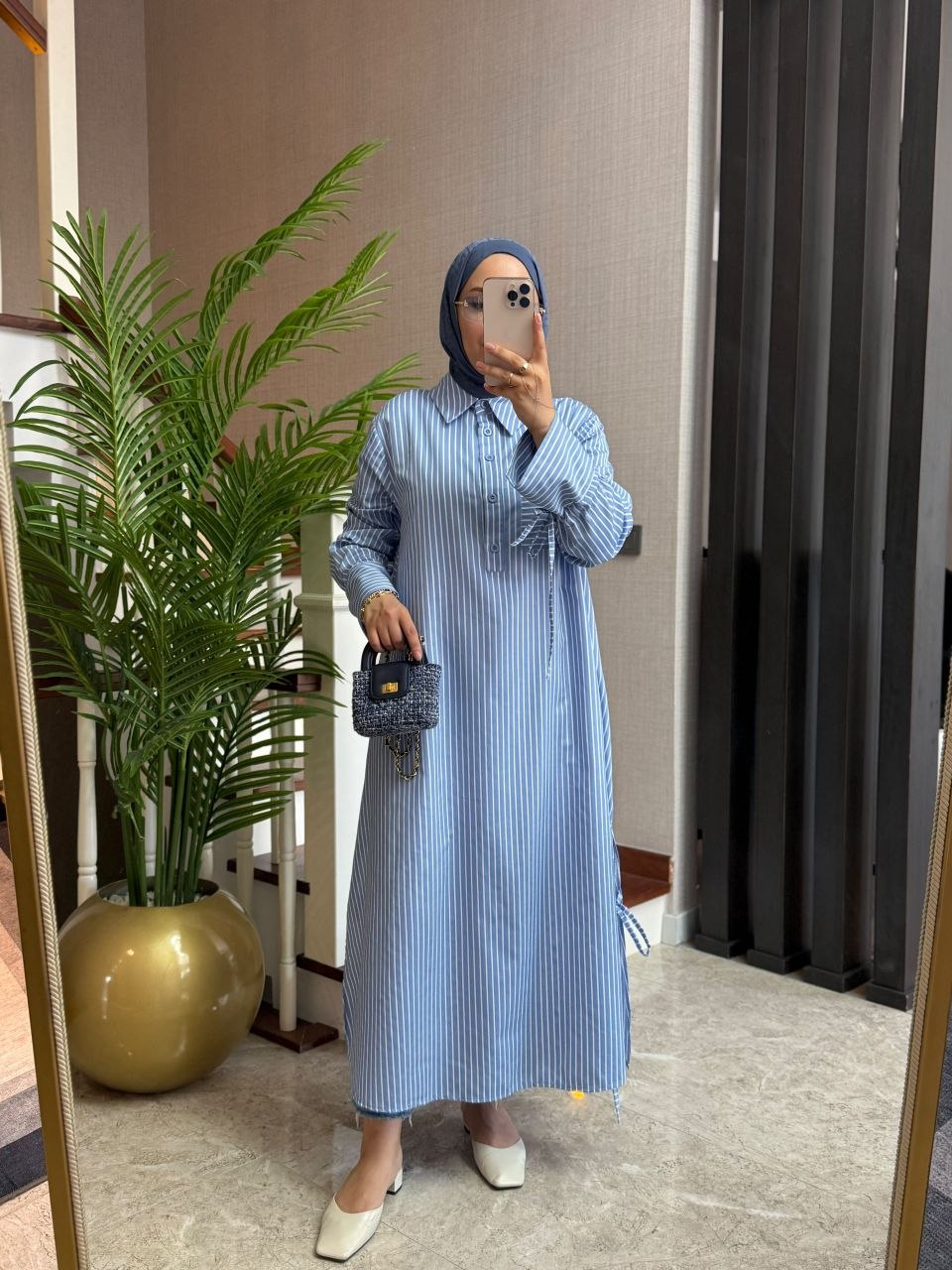قميص مقلم طويل ومريح T-7064